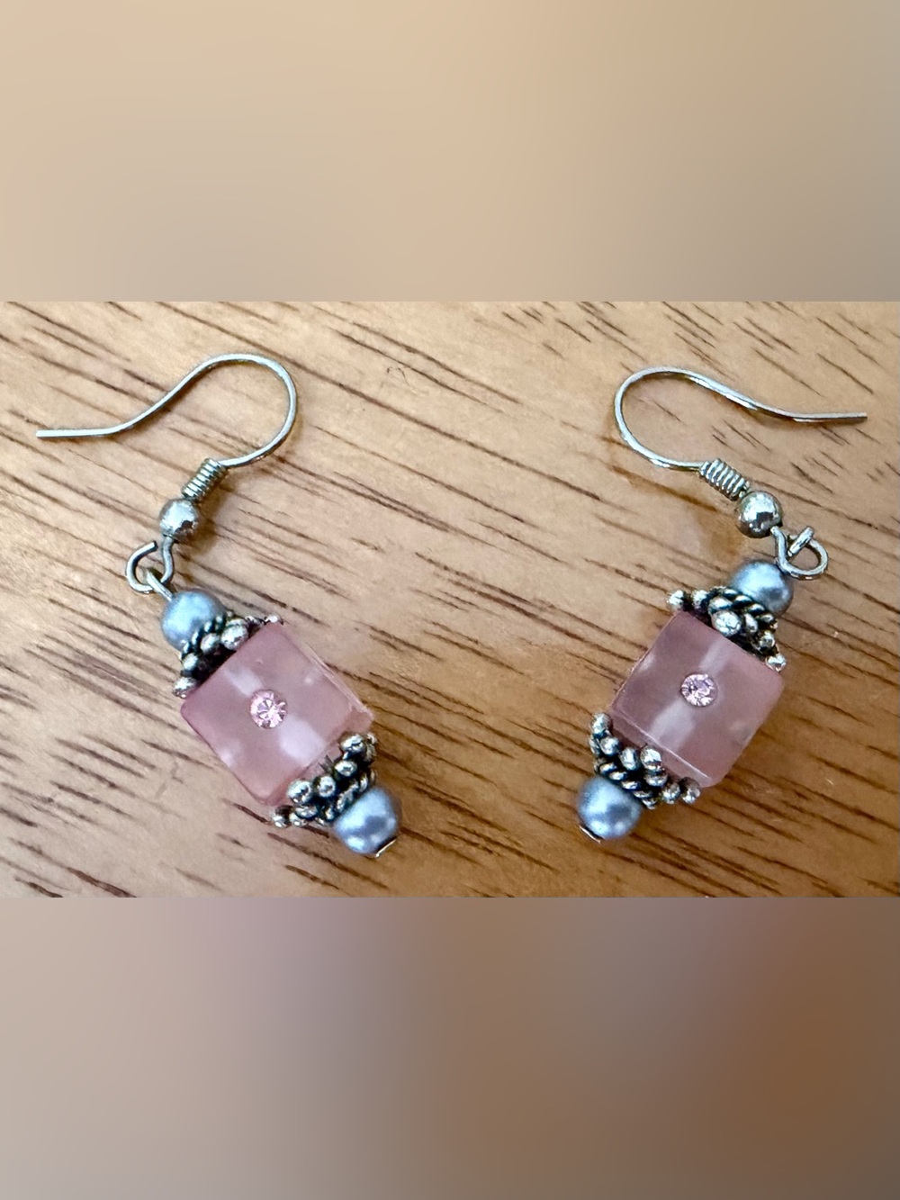 Pink Glass Bead Drop Earrings - Elegant Women's Jewelry